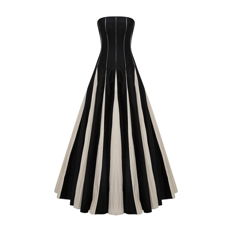 Marmar Halim Strapless A-Line Taffeta Dress With Piping Pleated Detail Dresses