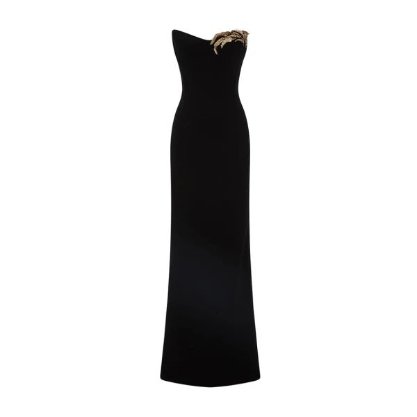 Marmar Halim Strapless Crepe Dress With Gold Embroidered On Bust Dresses