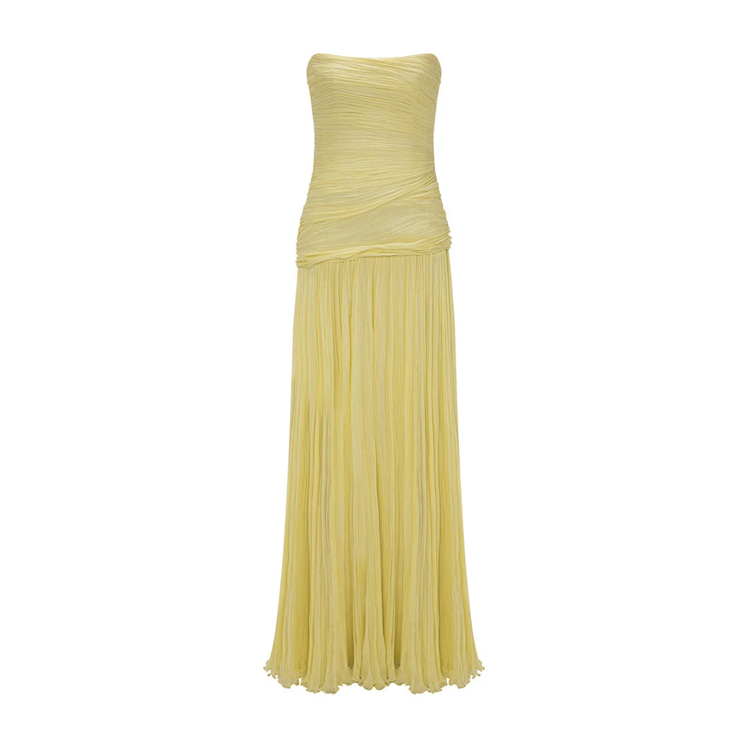 Marmar Halim Strapless Pleated Chiffon Georgete Dress With Pleated Cape Dresses Marmar Halim Strapless Pleated Chiffon Georgete Dress With Pleated Cape Dresses