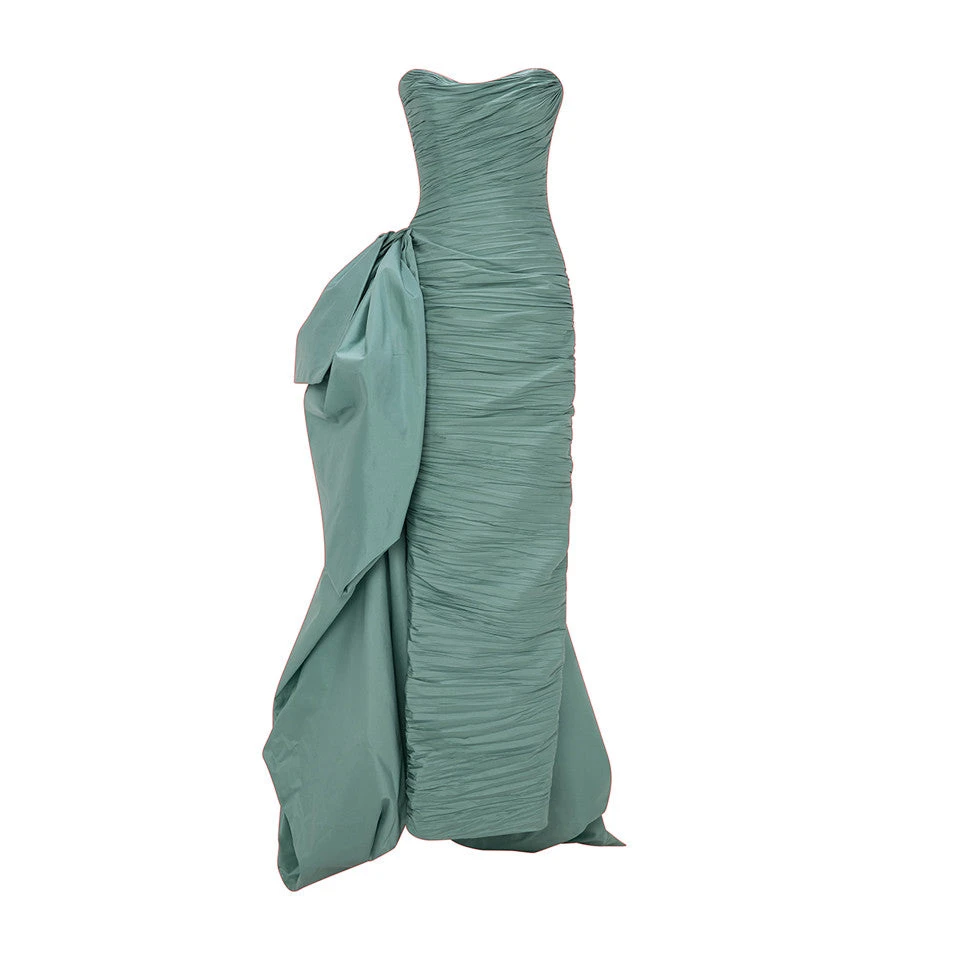 Marmar Halim Strapless Pleated Taffeta Dress With Draped Over Skirt Dresses Marmar Halim Strapless Pleated Taffeta Dress With Draped Over Skirt Dresses