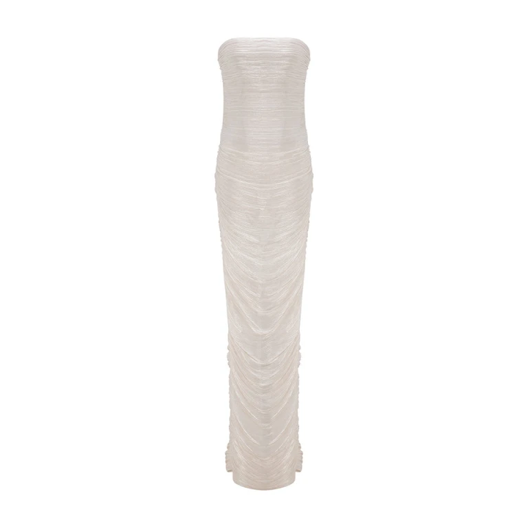Marmar Halim Strapless Silk Roseya Pleated Dress Dresses