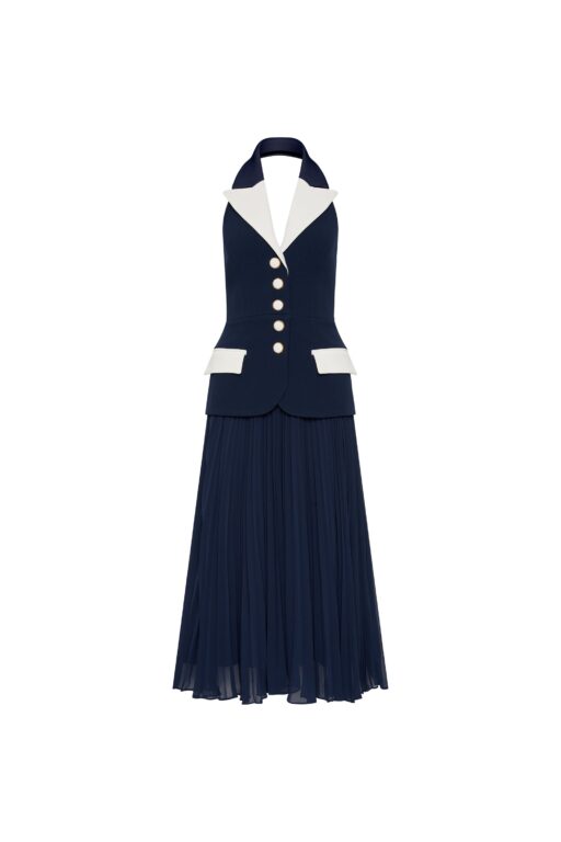Rebecca Vallance Blue Clothing The Ula Midi Dress in navy blends timeless style with contemporary design