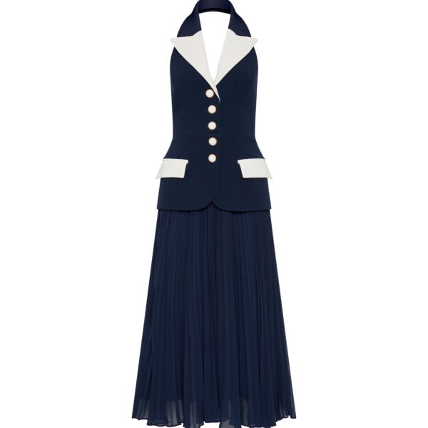 Rebecca Vallance Blue Clothing The Ula Midi Dress in navy blends timeless style with contemporary design
