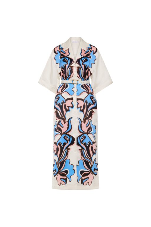 Rebecca Vallance Multicolour Clothing The Barbados Breeze Midi Dress infuses contemporary style with a playful custom print. Tailored in a shirt dress silhouette