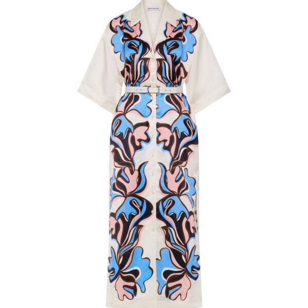 Rebecca Vallance Multicolour Clothing The Barbados Breeze Midi Dress infuses contemporary style with a playful custom print. Tailored in a shirt dress silhouette