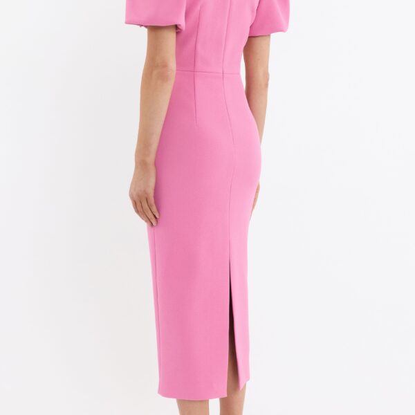 the pencil midi skirt sculpts a flattering figure