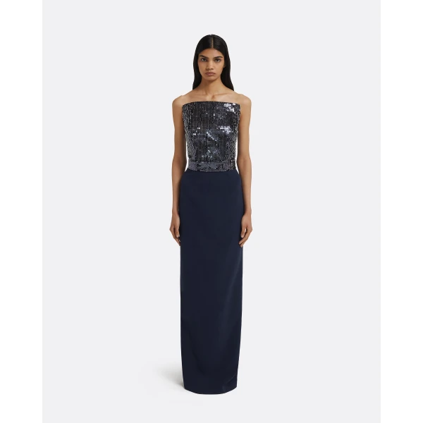 Amory Long Dress in Navy & Silver on Maritime Blue - Image 2