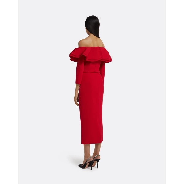 Dorian Midi Dress in Lacquer Red on Crimson - Image 3