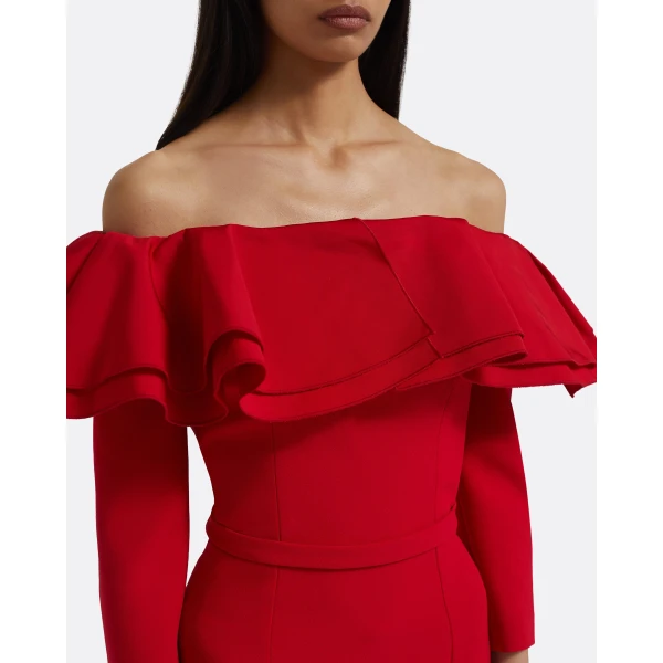 Dorian Midi Dress in Lacquer Red on Crimson - Image 4
