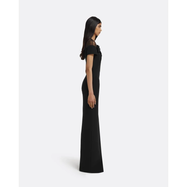 Noah Long Dress in Black with Black Embellishment - Image 5
