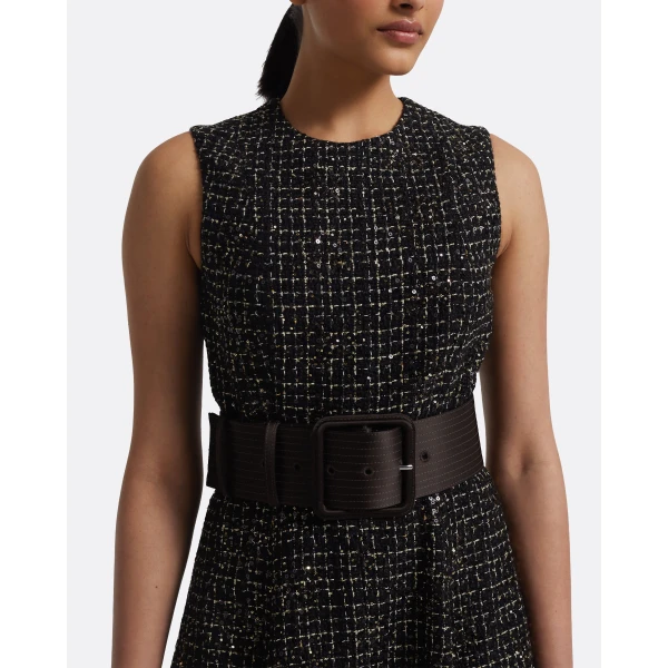 Okimi Dress in Peat Brown On Black & Gold - Image 4