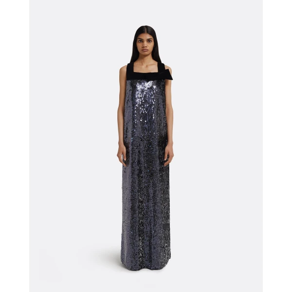 Quincy Long Dress in Navy & Silver - Image 2