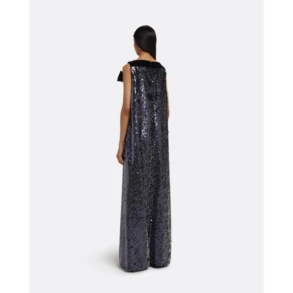 Quincy Long Dress in Navy & Silver - Image 3