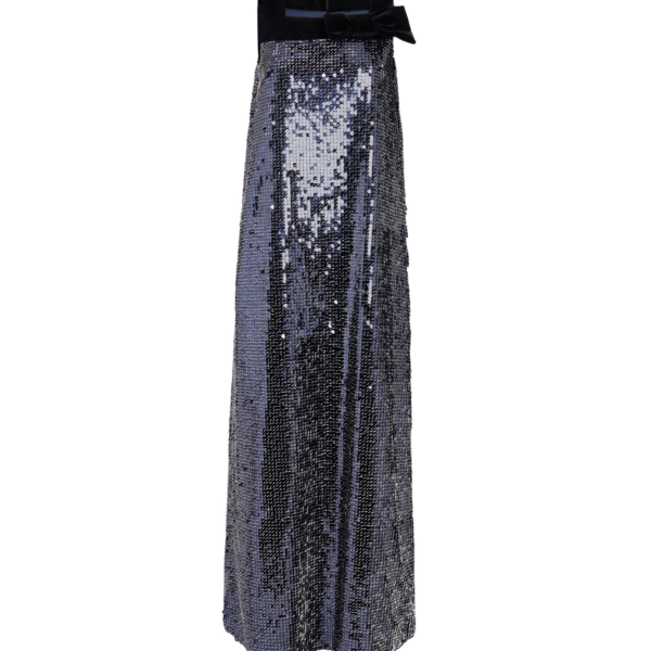 Quincy Long Dress in Navy & Silver