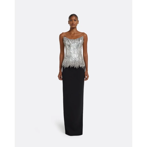 Regan Long Dress in Black with Crystal - Image 2