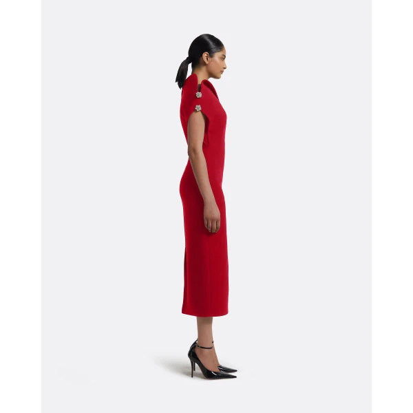 Reina Midi Dress in Crimson with Crystal - Image 4