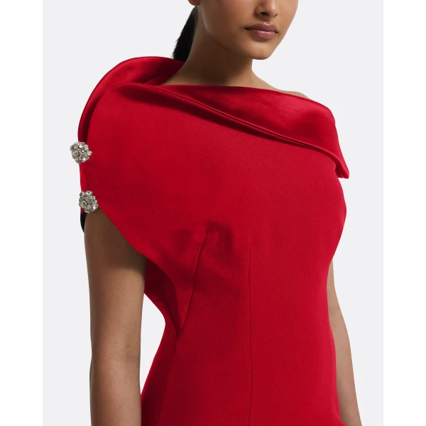Reina Midi Dress in Crimson with Crystal - Image 5