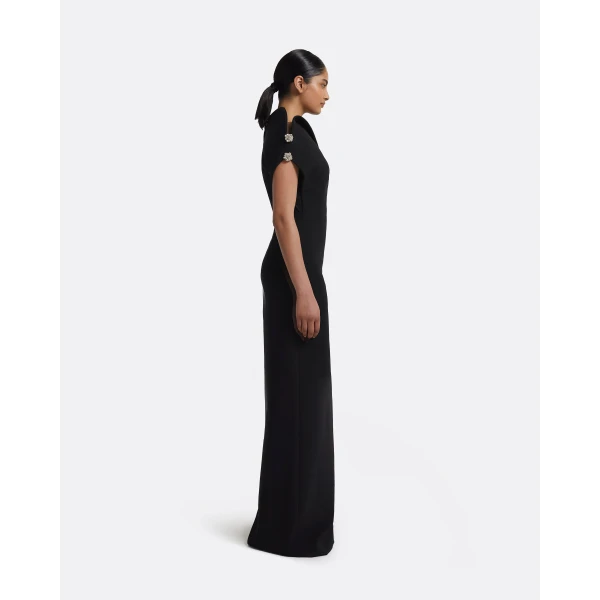 Relena Long Dress in Black with Crystal - Image 5