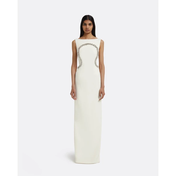 Riley Long Dress in Ivory with Crystal Embellishment - Image 2