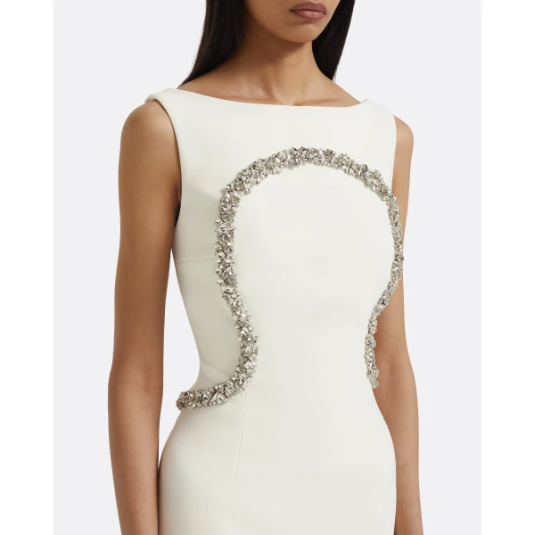 Riley Long Dress in Ivory with Crystal Embellishment - Image 4