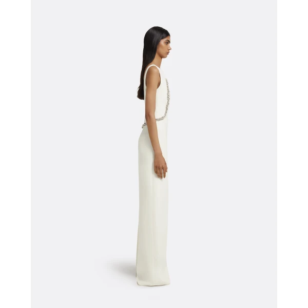 Riley Long Dress in Ivory with Crystal Embellishment - Image 5