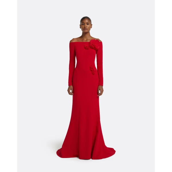 Rory Long Dress in Crimson with Crimson Appliqué - Image 2