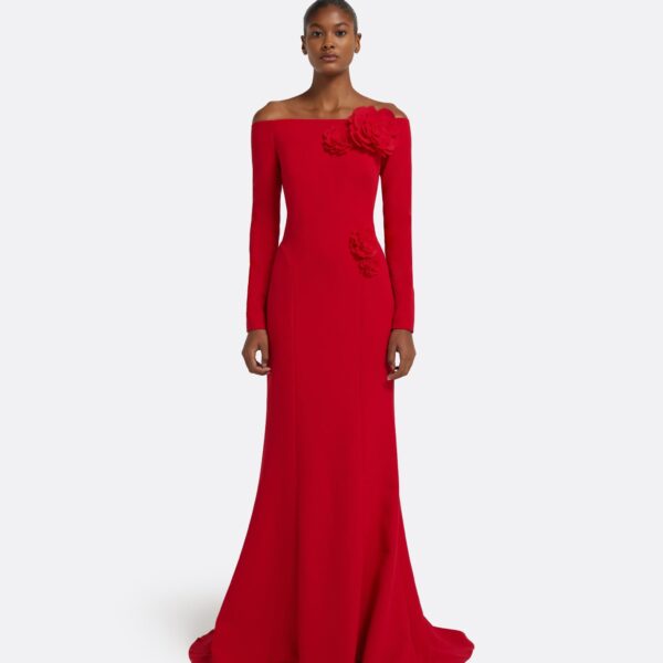 Safiyaa Rory Long Dress in Crimson with Crimson Appliqué, view 2