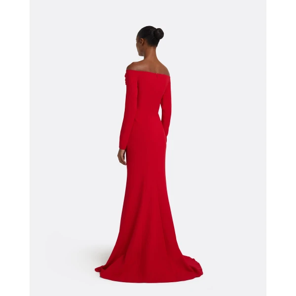Rory Long Dress in Crimson with Crimson Appliqué - Image 3