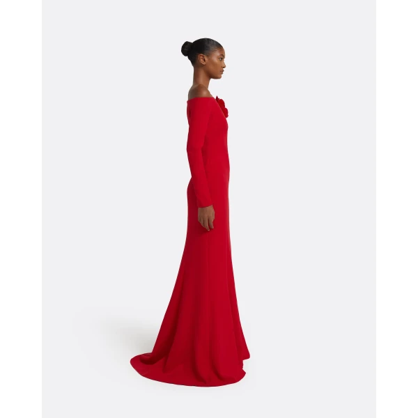Rory Long Dress in Crimson with Crimson Appliqué - Image 5