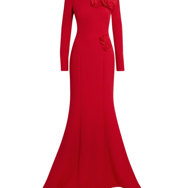 Rory Long Dress in Crimson with Crimson Appliqué