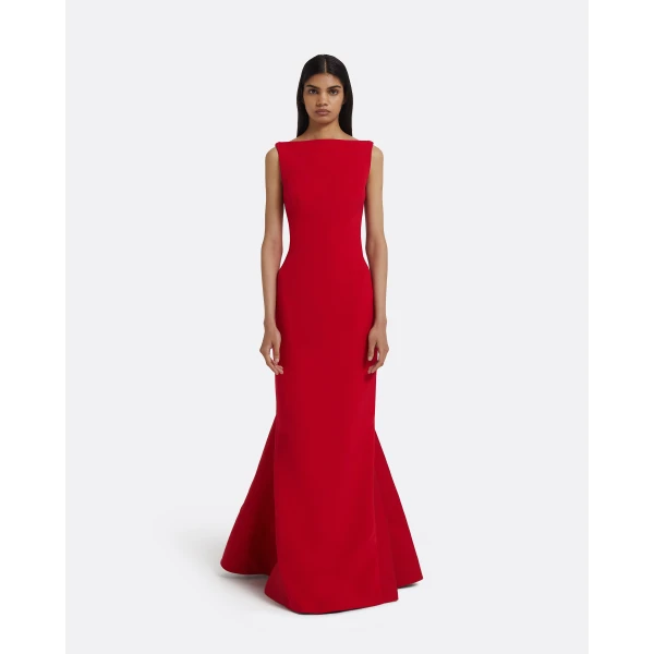 Sloane Long Dress in Lacquer Red on Crimson - Image 2