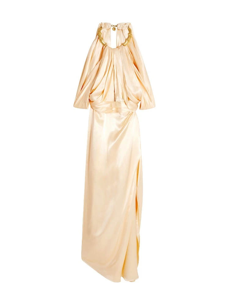 Schiaparelli black dress featuring gold bamboo shaped hardware straps and buttons Schiaparelli black dress featuring gold bamboo shaped hardware straps and buttons