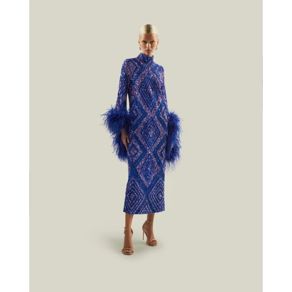 Luxury Taller Marmo dress in satin with feather trim – shop Luxury Shoes 