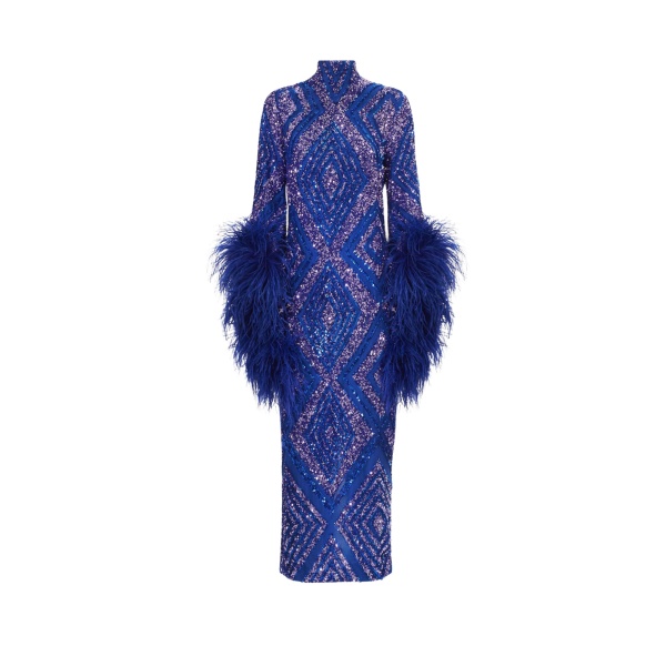 Taller Marmo feather dress – couture inspired evening gown available at Luxury Shoes 