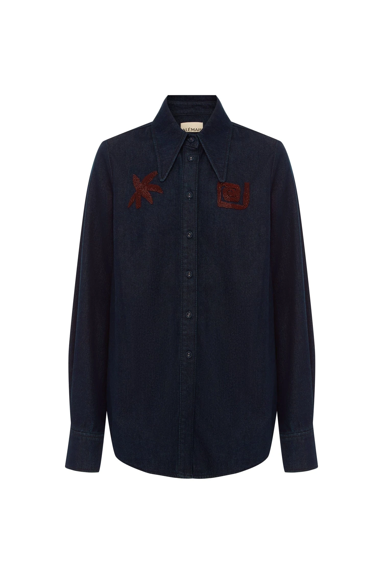 Alemais Delany Embellished Denim Shirt | Ready to Wear Collection Luxury Shoes Elevate your elegance in this Alemais Tops from the resort wear edit