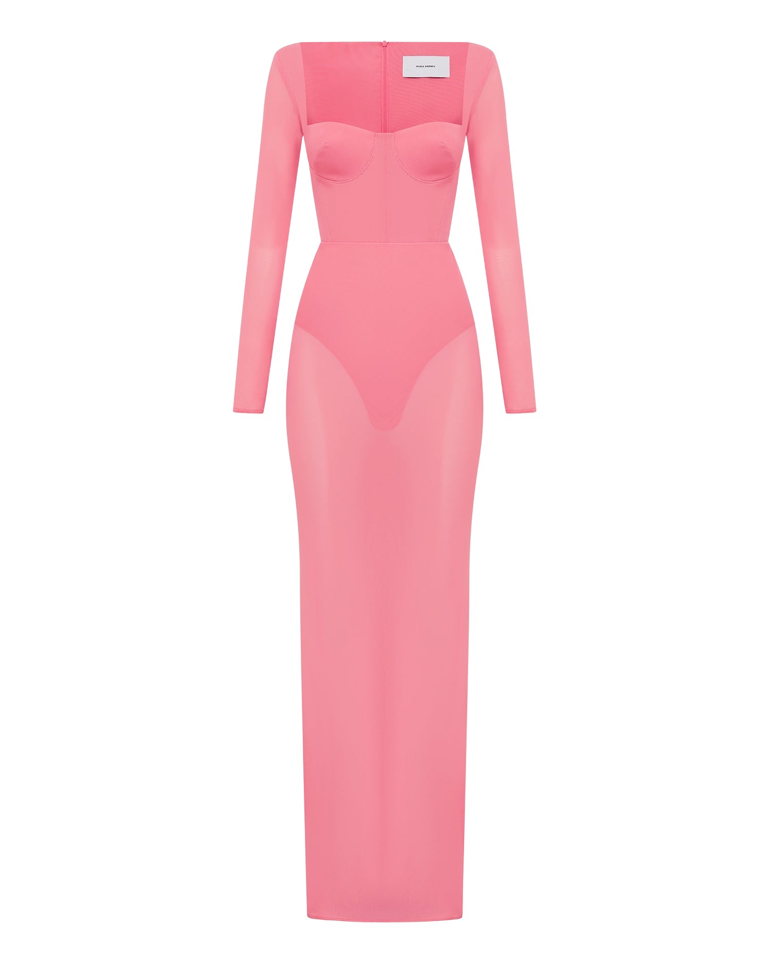 Alex Perry Long Sleeve Cupped Column in Stretch Mesh Dress