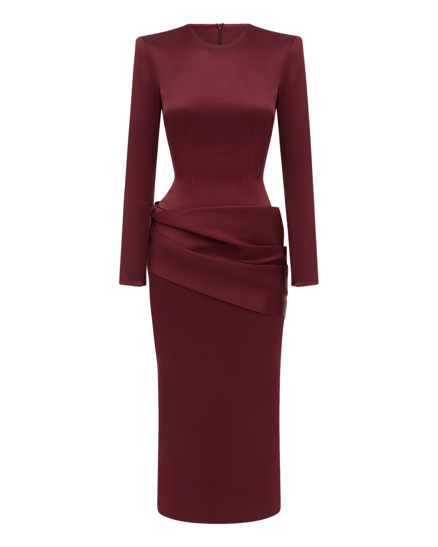 Alex Perry Long Sleeve Drape Dress in Satin Crepe