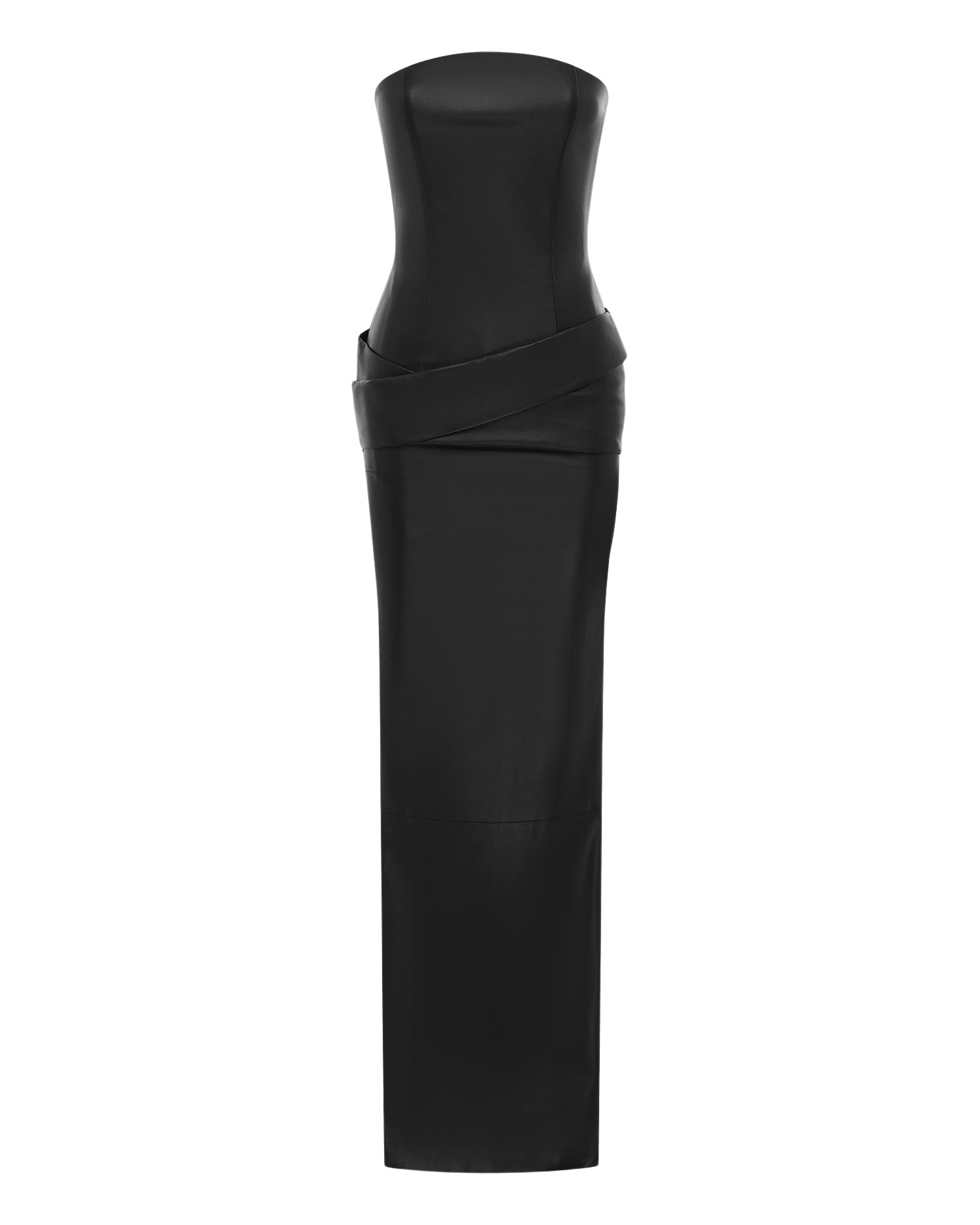 Alex Perry Strapless Drape Column in Leather Dress