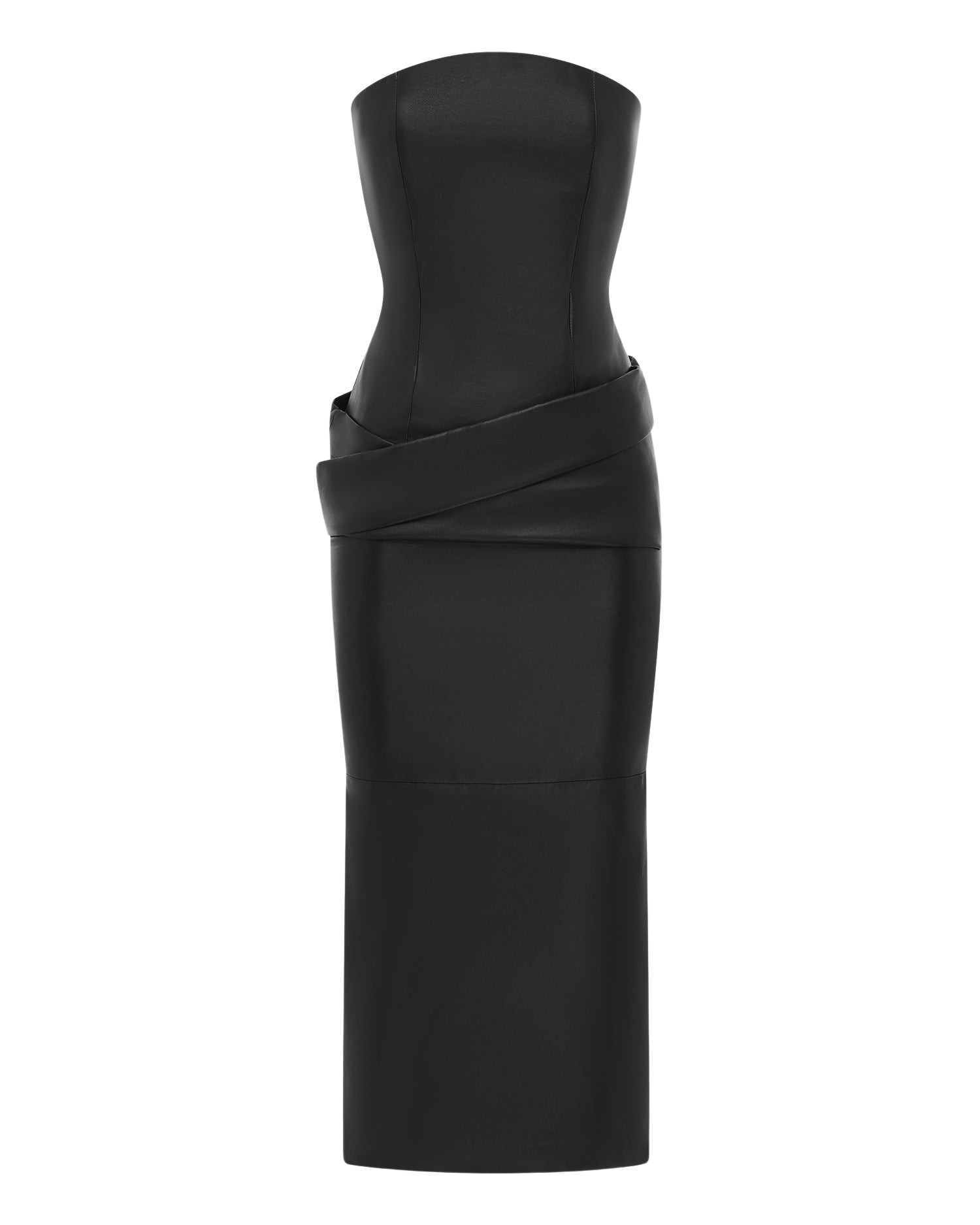 Alex Perry Strapless Drape Dress in Leather