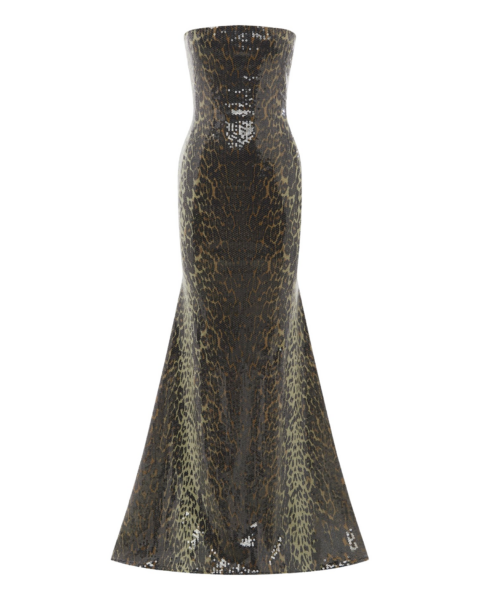 Alex Perry strapless gown in sequin stretch mesh, a sculptural red-carpet evening column