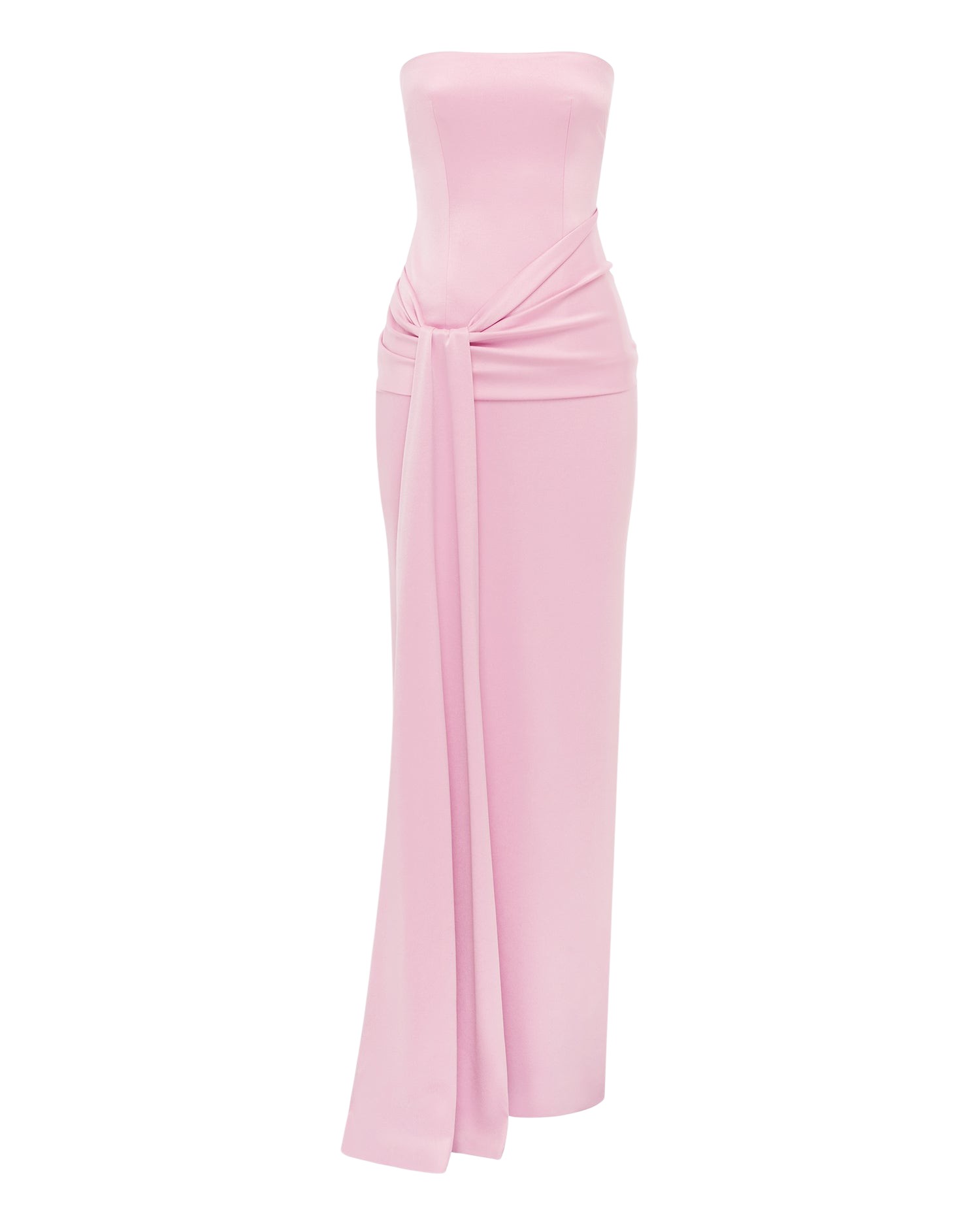 Alex Perry Strapless Sash Drape Column in Satin Crepe Dress