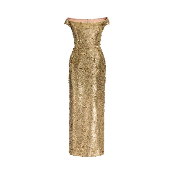 Elie Saab Bead Embroidered Golden Dress in Gold featuring 70% Polyester