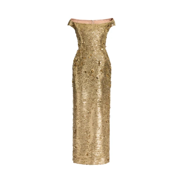 Elie Saab Bead Embroidered Golden Dress in Gold featuring 70% Polyester