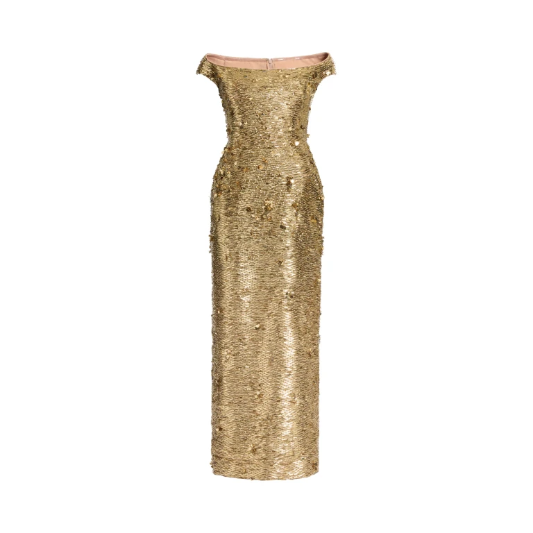 Elie Saab Bead Embroidered Golden Dress in Gold featuring 70% Polyester
