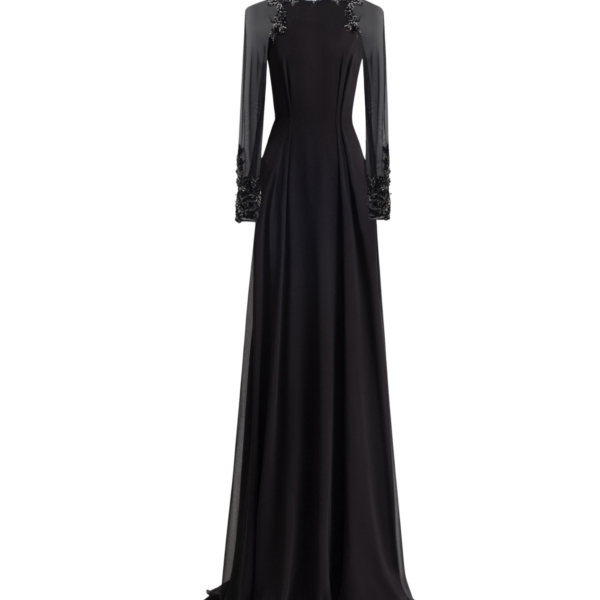 Gemy Maalouf Beaded Sleeve Dress With Back Cape
