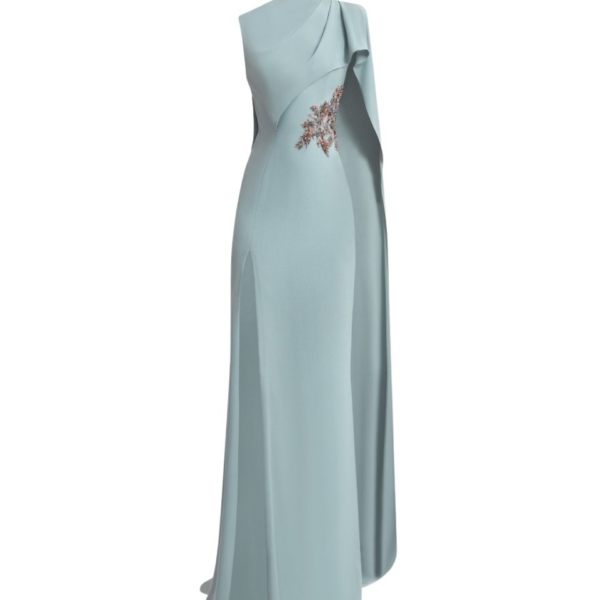 Gemy Maalouf Draped Crepe Dress With Beaded Cape