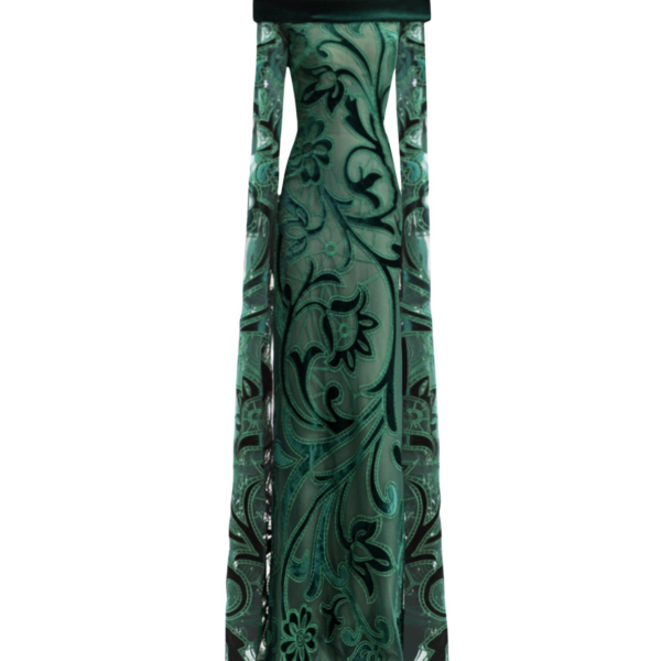 Gemy Maalouf Off-Shoulder Slim Velvet Dress With Long Sleeves