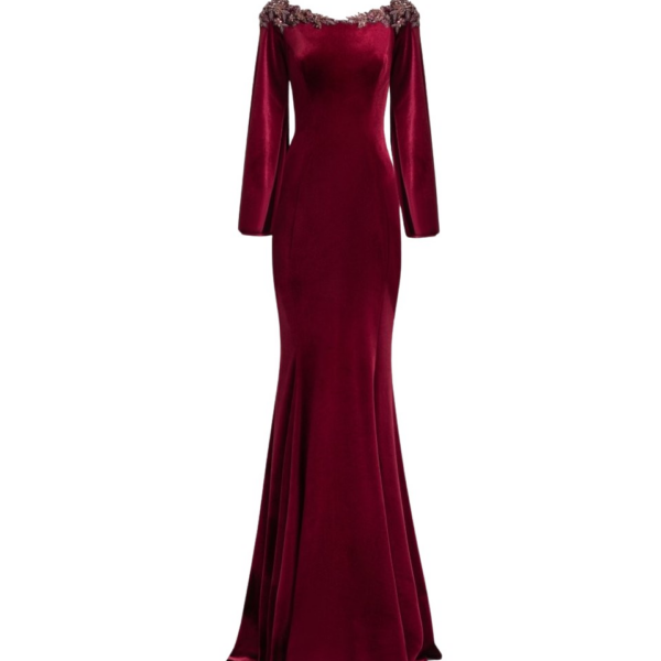 Gemy Maalouf Velvet Dress With Puffed Sleeves