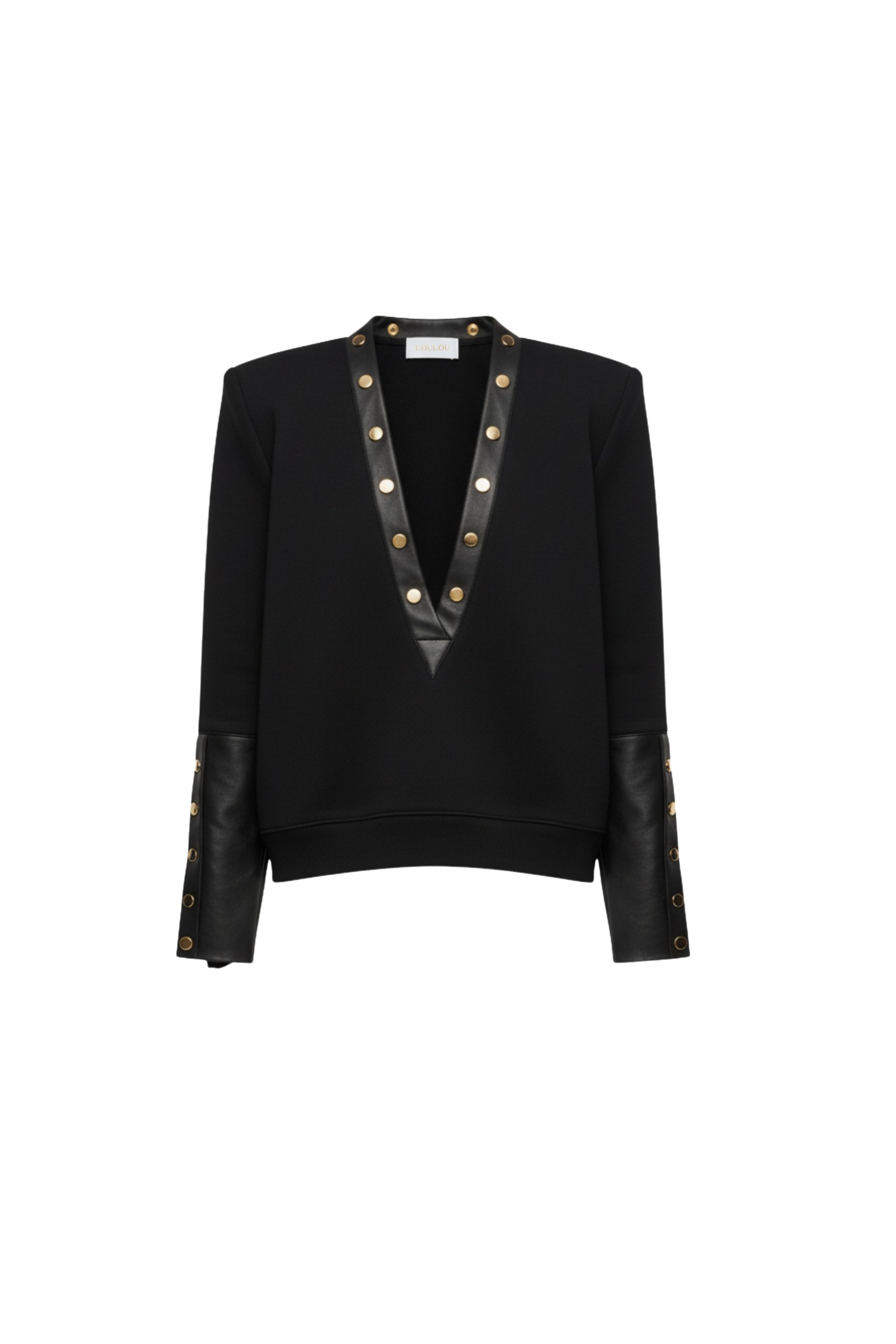 Loulou The Brand Deep V Sweatshirt With Leather Cuffs Knit