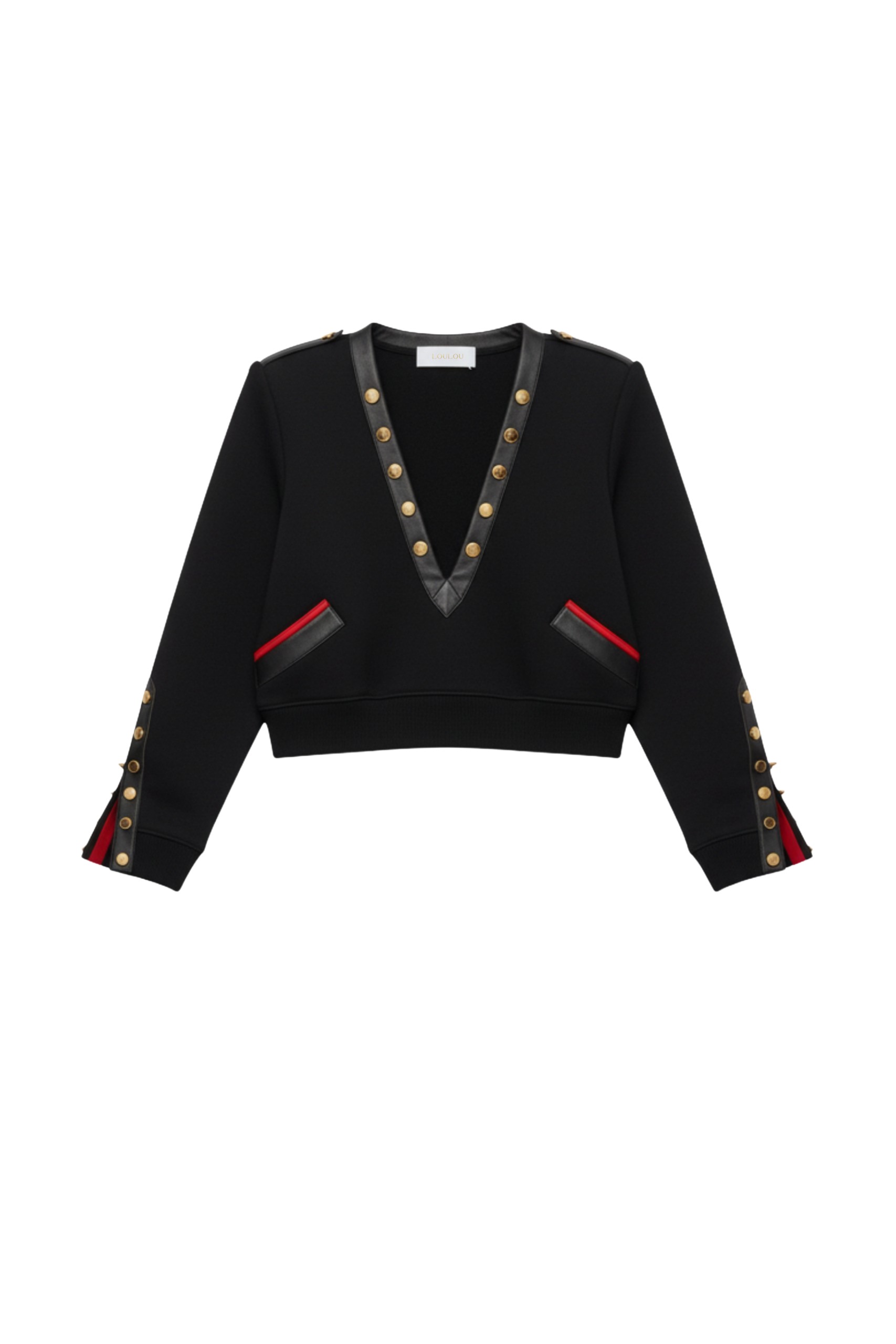 Loulou The Brand Deep V Sweatshirt With Leather Trim Knit